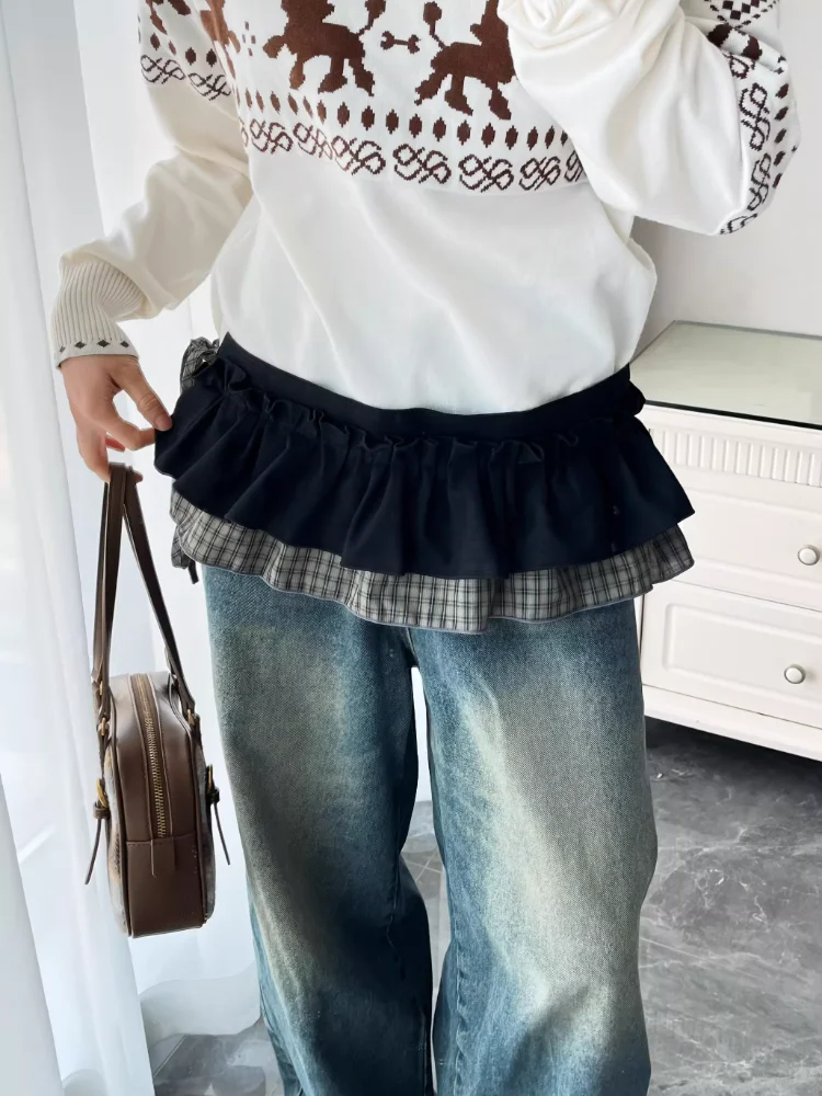 saia-curta-feminina-coreana-loomei-de-verao-com-camadas-e-detalhes-em-renda-cinto-e-acessorios-casuais-de-moda