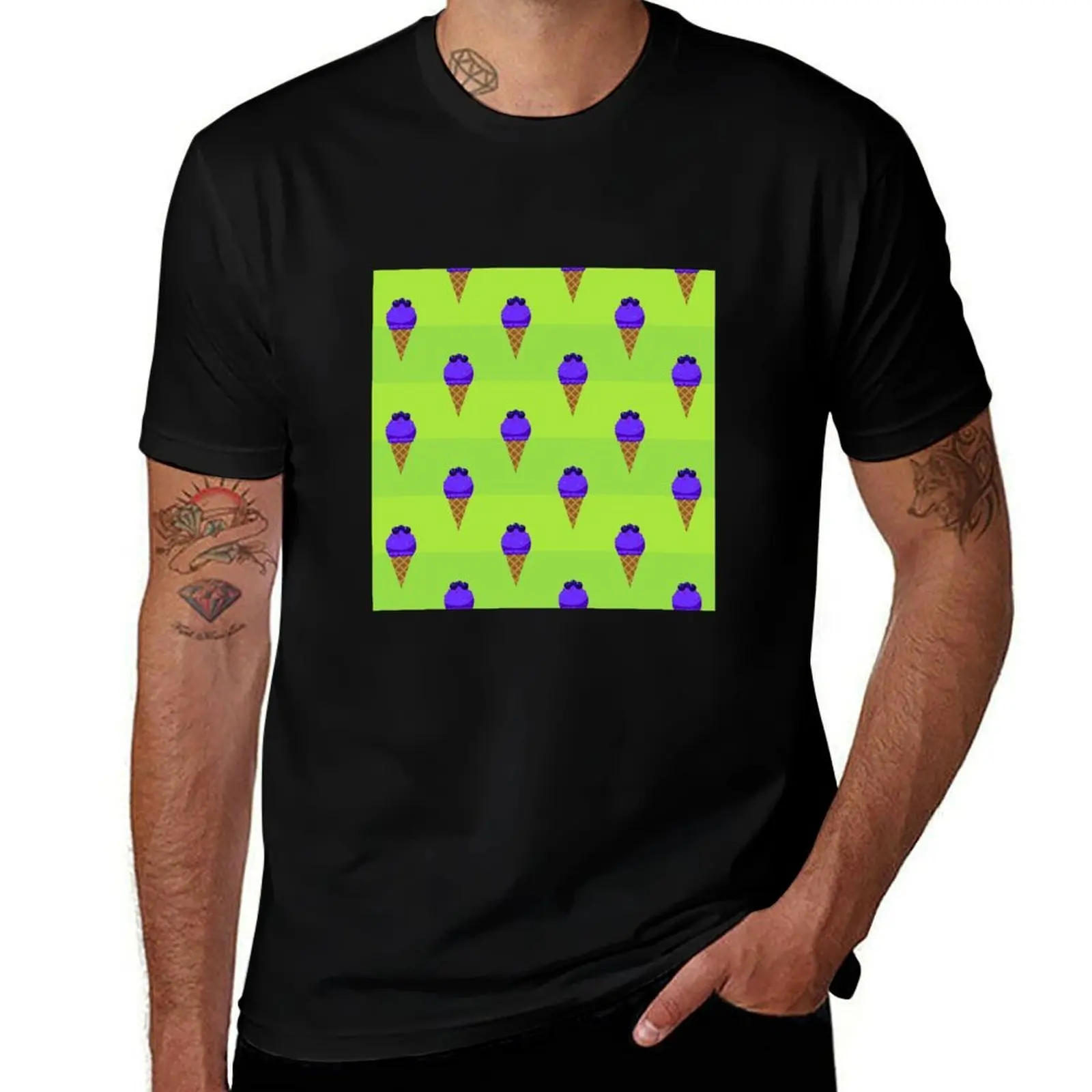 

Blueberry Ice Cream Cone Pattern – Cute Summer Treat Design T-Shirt gifts for boyfriend blue lock men t shirts high quality