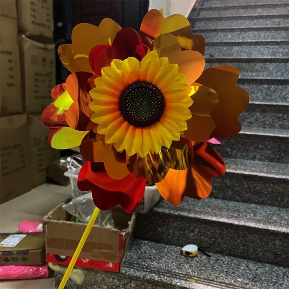 Moinho de vento girassol multiestilos pvc 32cm giratório girassol girador de vento dupla camada laser deslumbrante decoração de piquenique