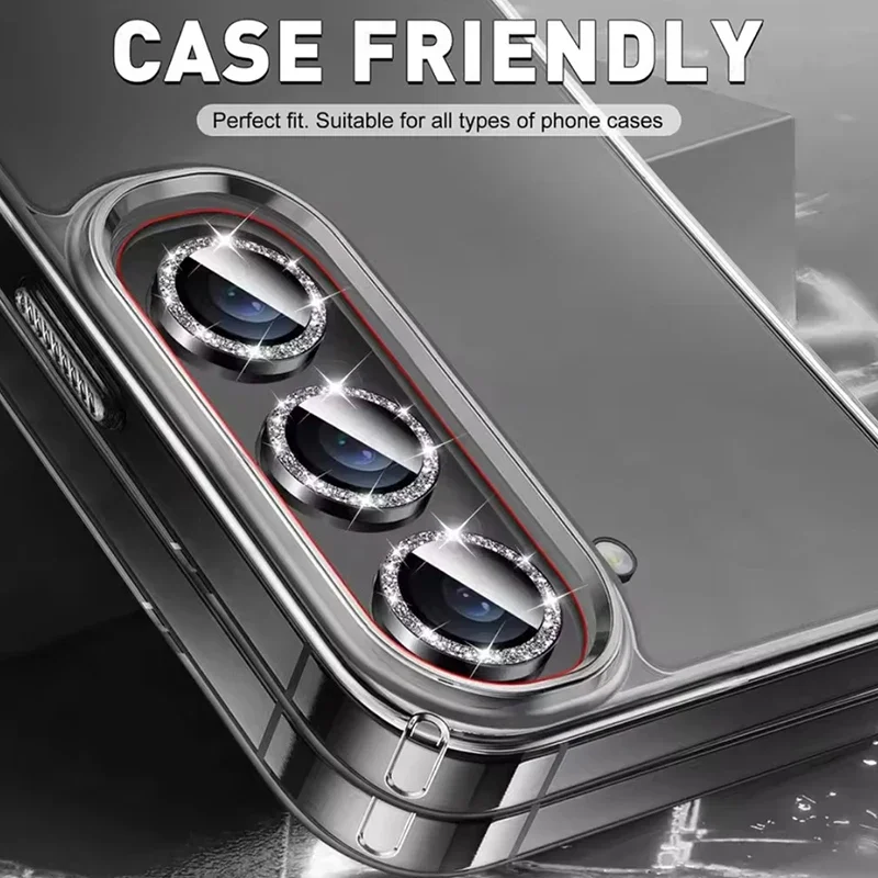 Full Cover Metal Ring Glitter Tempered Glass Camera Protector For Samsung Galaxy Z Flip Fold 8 Ultra 7 6 5 4 Camera Protection view 4