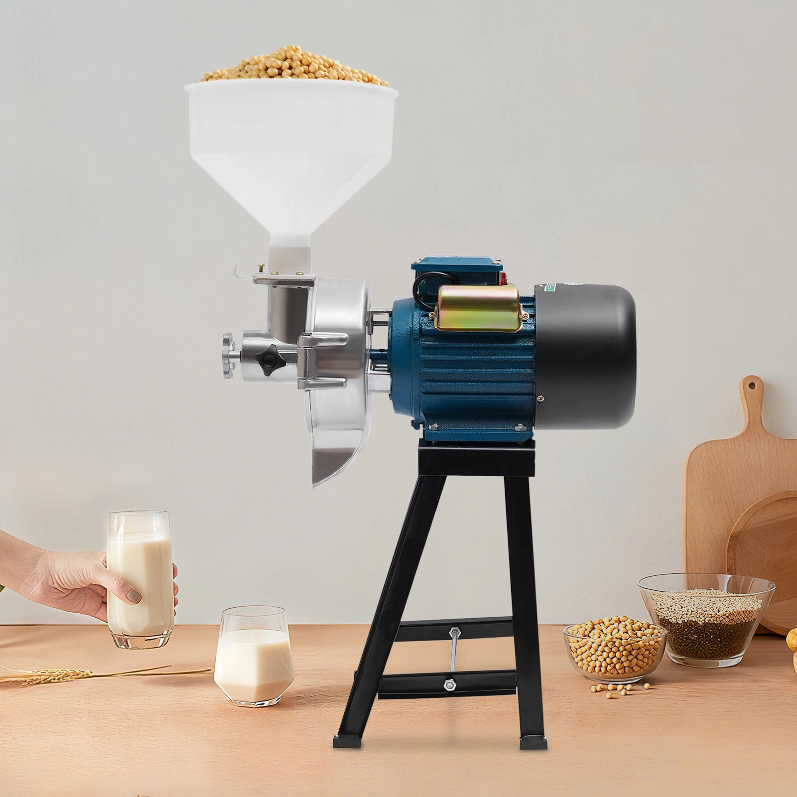 2200W Commercial Grain Grinder – Aluminum Alloy + Cast Iron – 88lbs/hr – Adjustable Thickness – Fan Cooling – White Jade Grinding Disc – Wet Grind Soybean Corn Rice – Soy Milk Maker – 110V US Plug