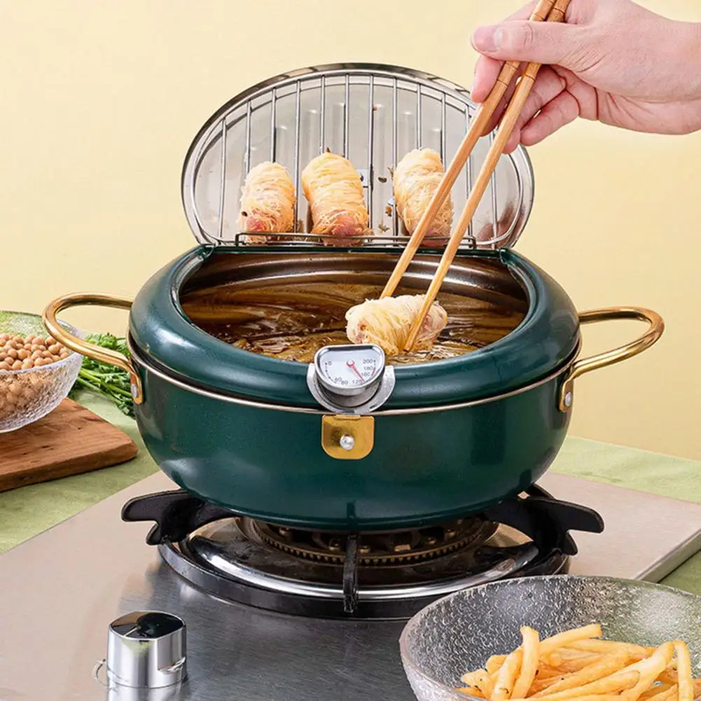 Frying Pot with Thermometer Stainless Steel Tempura Fryer 201 304 Stainless Steel Fryer Pot with Built-in for Tempura