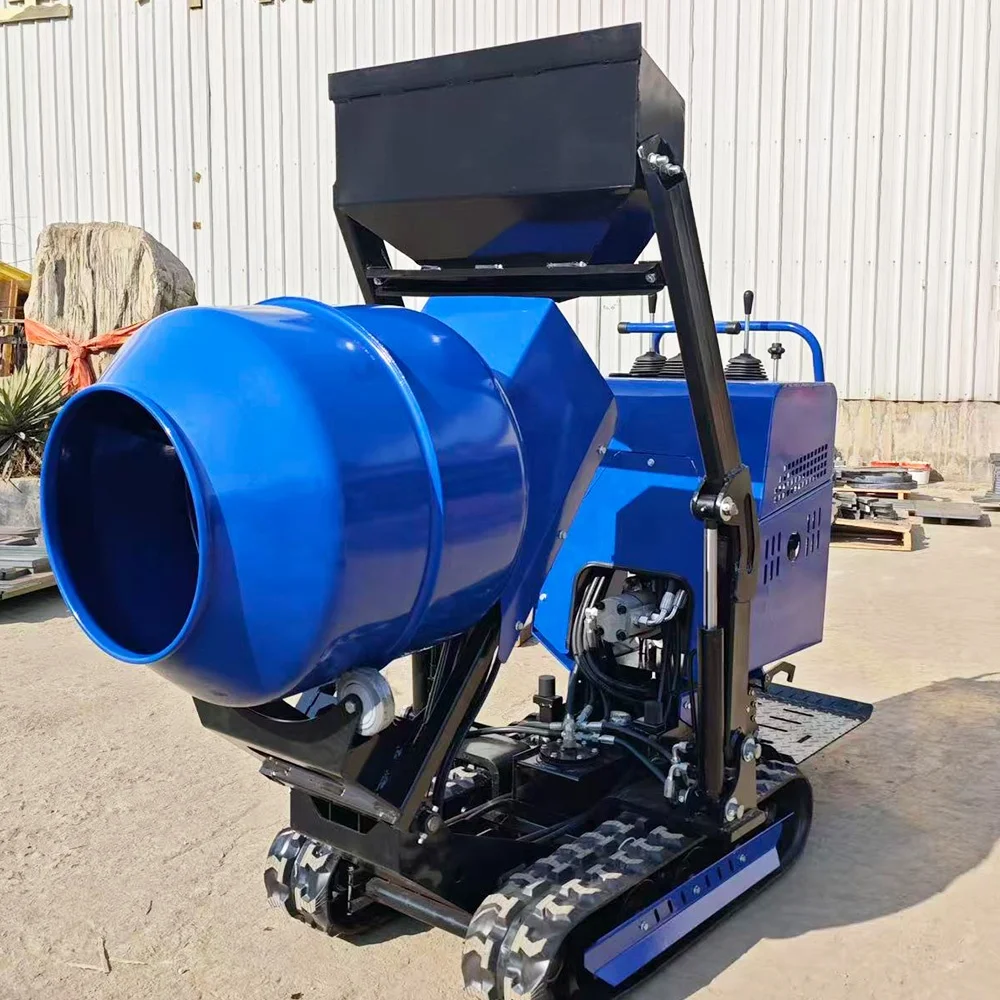 In Stock CE Certified Single-Cylinder Crawler Small Concrete Mixer Truck 110L Capacity Auto Loading for Rural Building