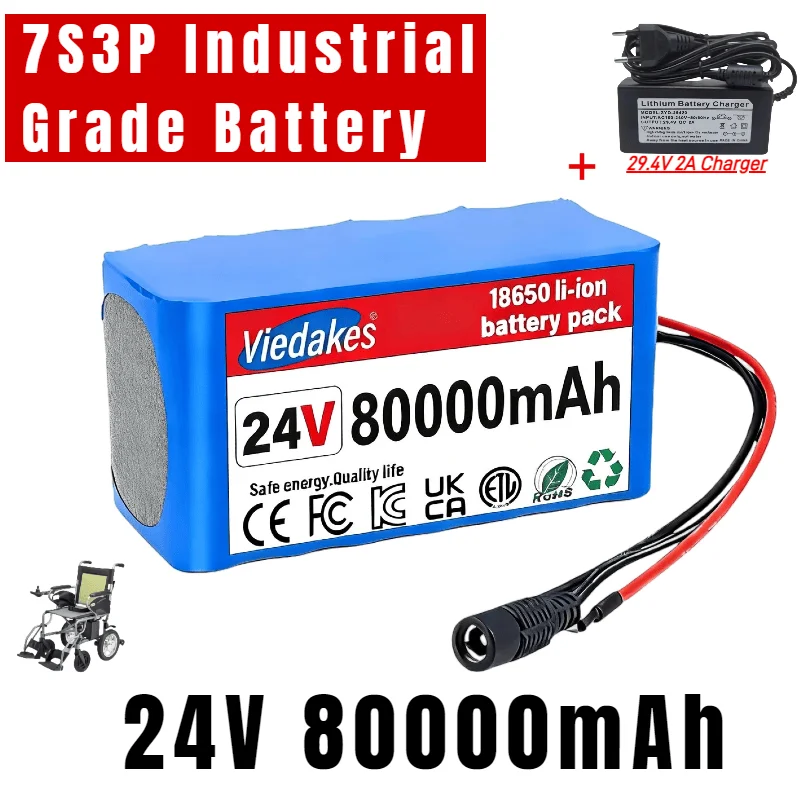 🌍High capacity 24V 100Ah Lithium Battery for Wheelchairs🏅 7S3P 18650 100000mAh Rechargeable Pack 🔥with 29.4V 2A Fast Charger image 3