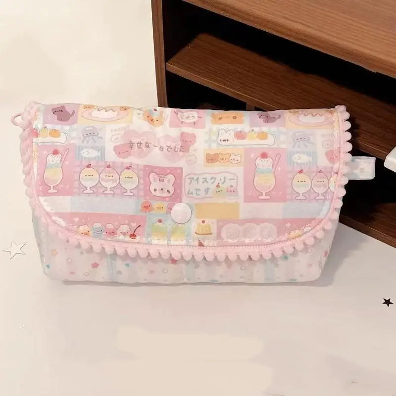Cute Quilted Pencil Case for Girls Large Capacity Soft Pen Bag Durable Stationery Organizer for School Students Gift