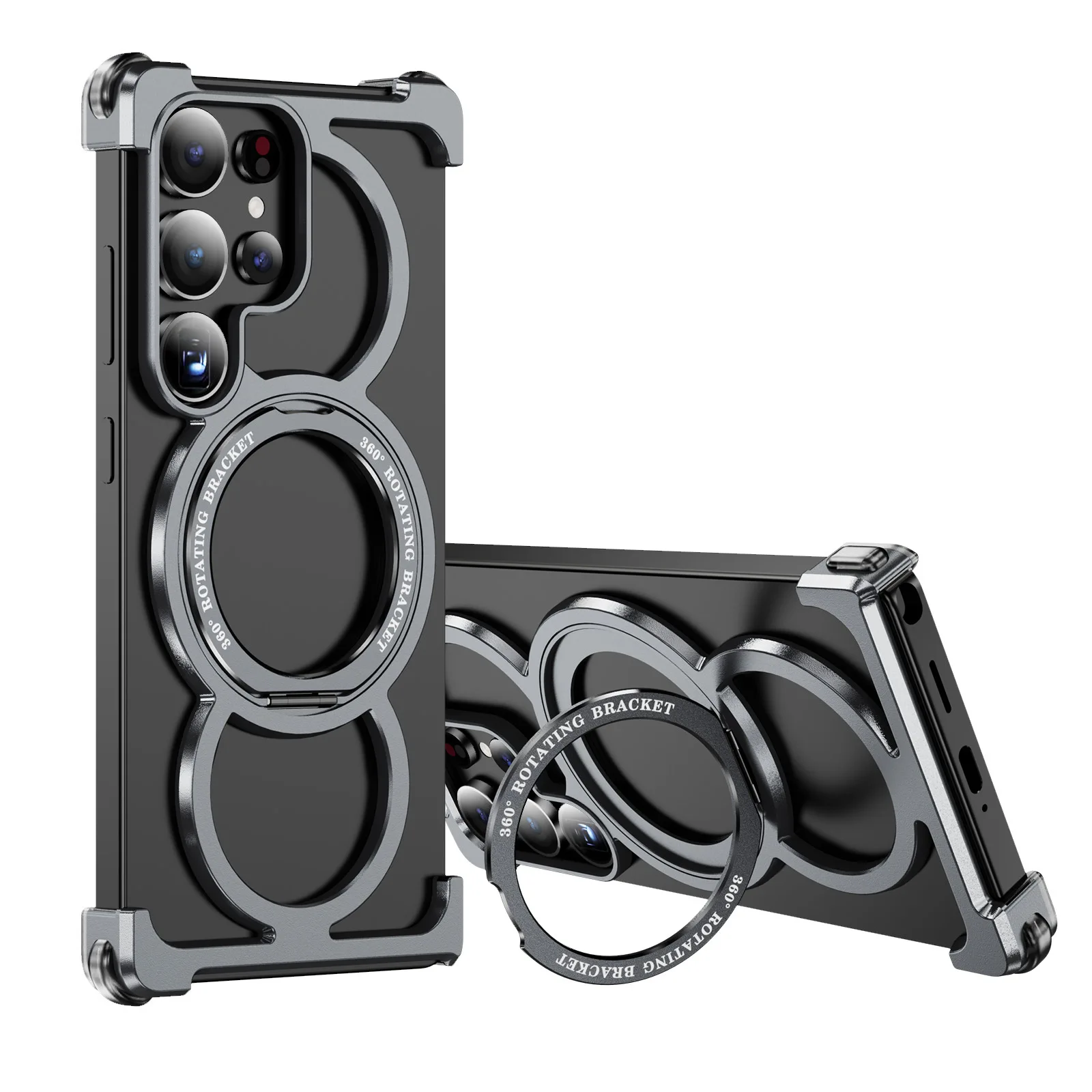 For Samsung Galaxy S25 S24 Ultra Metal Magnetic Phone Case Aluminum Alloy Frameless 360° Rotating Bracket Shockproof Cover