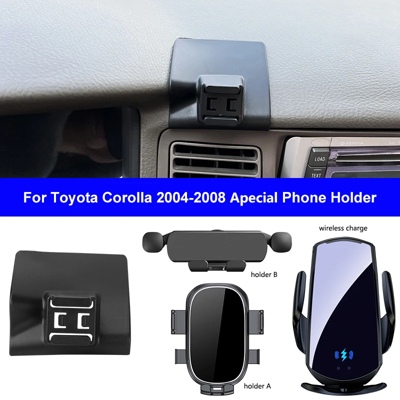 Suporte de Telefone para Carro para Toyota Corolla E120 E140 2004-2008 Base Dedicada com Carregamento Sem Fio Suporte de Navegação