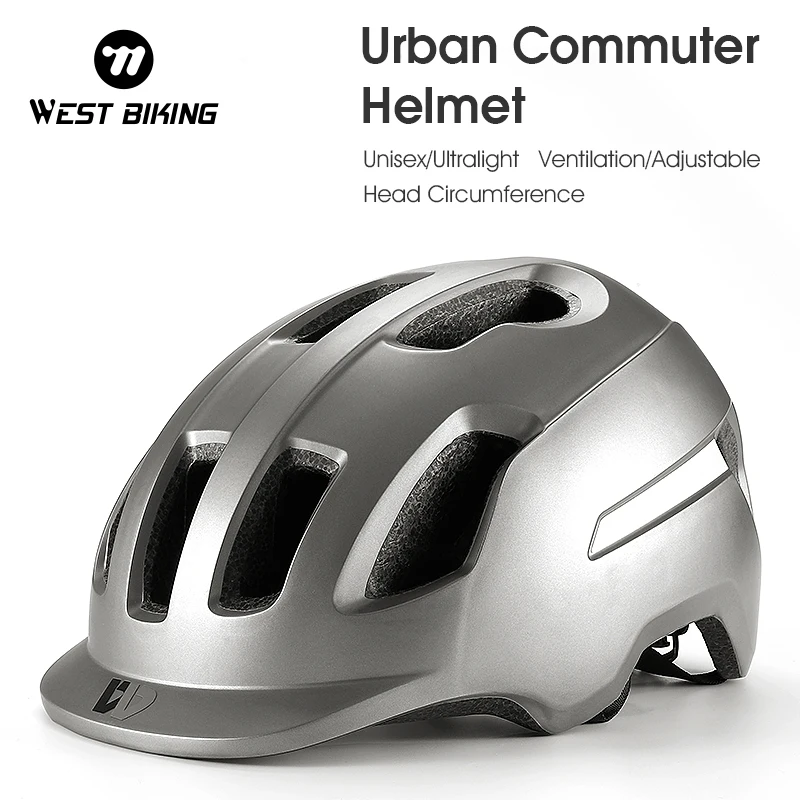 WEST BIKING Urban Leisure Commuter Helmet Integrated Molding Comfortable Breathable PC Shell Bicycle E-Bike Safety Helmet Unisex