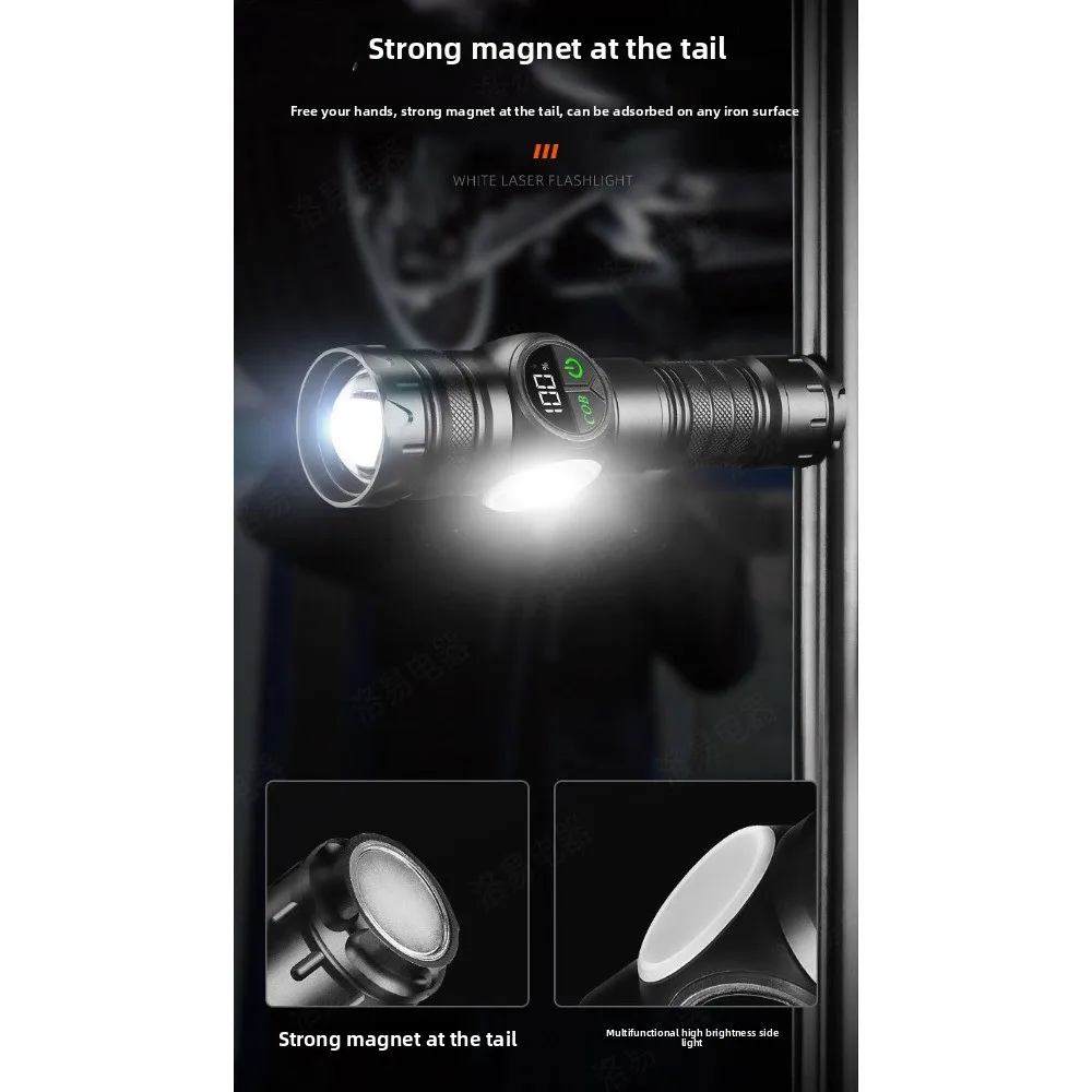 ABS เลเซอร์สีขาว + ไฟฉาย COB ชาร์จ USB ในตัวโคมไฟตั้งแคมป์กลางแจ้งซูมไฟฉาย LED สีแดงและสีน้ําเงินระยะไกล