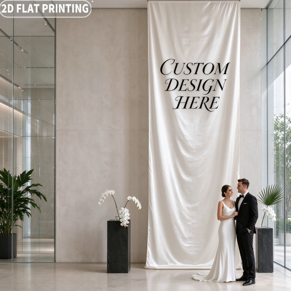 Custom 1pc Large Long Vertical 150x600cm Satin Fabric Wedding Banner, Ideal As Backdrop Banner, Easy To Hang with A Rod Pocket