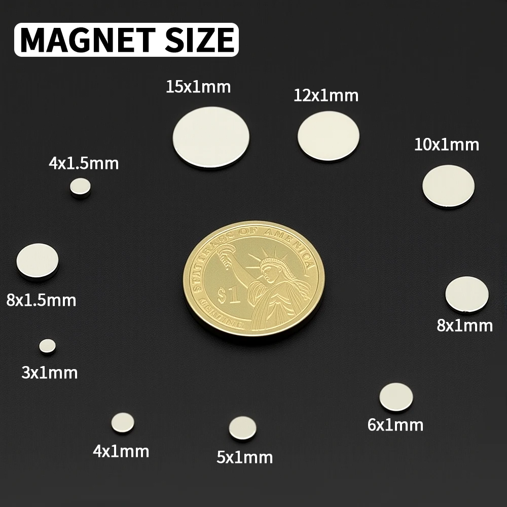 مغناطيس قوي للغاية مستدير مغناطيس النيوديميوم القوي N35 ندفيب مغناطيسي دائم imanes مغناطيس الثلاجة 8x1 10x1 12x1 15x1