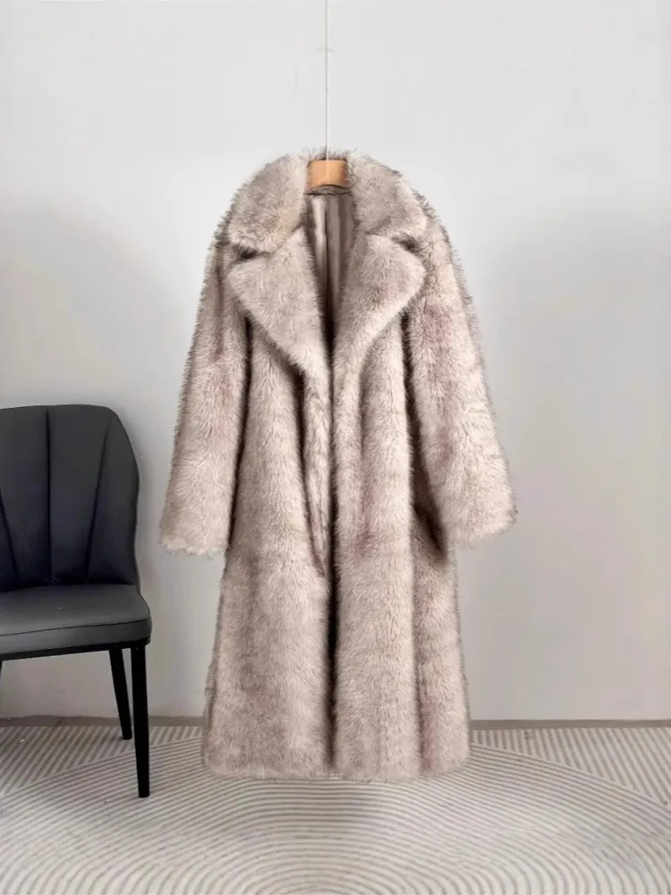 Winter KIDCRKJ Women Artificial Fur Coat Solid Lapel Collar Fluffy Lady Mink Fur Jacket Temperament Chic Eco Fur Coat For Female