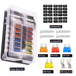 Auto Car 12 Way 6 Way Blade Fused Block Universal Marine Track Fuse Holder Box Connector Switch With Indicator Light 12V 24V 32V