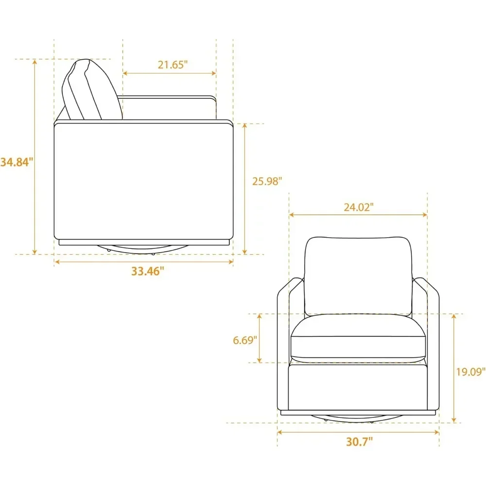 360 Degree Square Swivel Chair for Living Room, Mid Century Modern Upholstered Swivel Barrel Chair,Comfy Sofa Armchairs