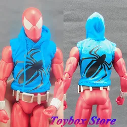 1/12 Scale Scarlet Spider-Man Hooded Vest Sleeveless Ripped Design Spider Print Coat Top Clothes Accessory For 6