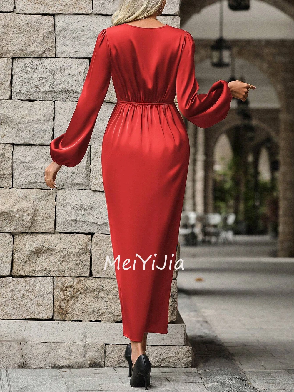 Meiyijia Evening Dress V-Neck Long Sleeves Crepe Ruffle Mermaid Sash Saudi Arabia Sexy Evening Birthday Club Outfits Summer 2024