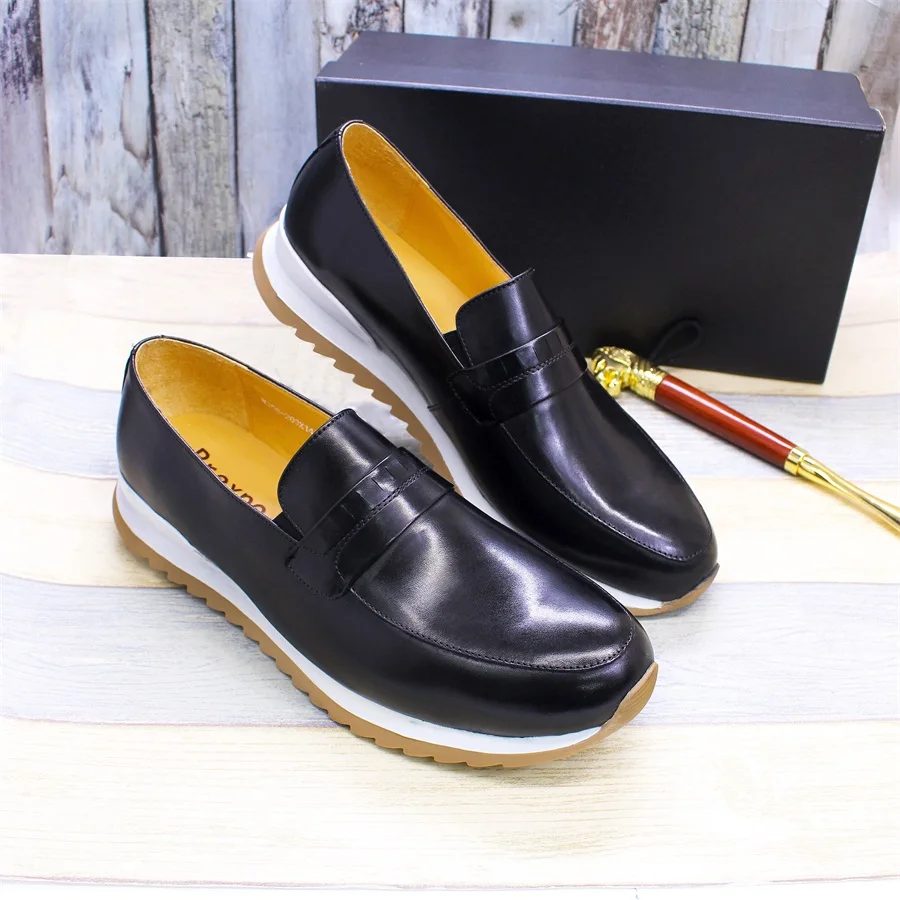 Genuine Leather Men Shoes Slip On Loafers Handmade Comfortable Fashion Casual Leather Shoes Banquet Formal Dress Men Shoes