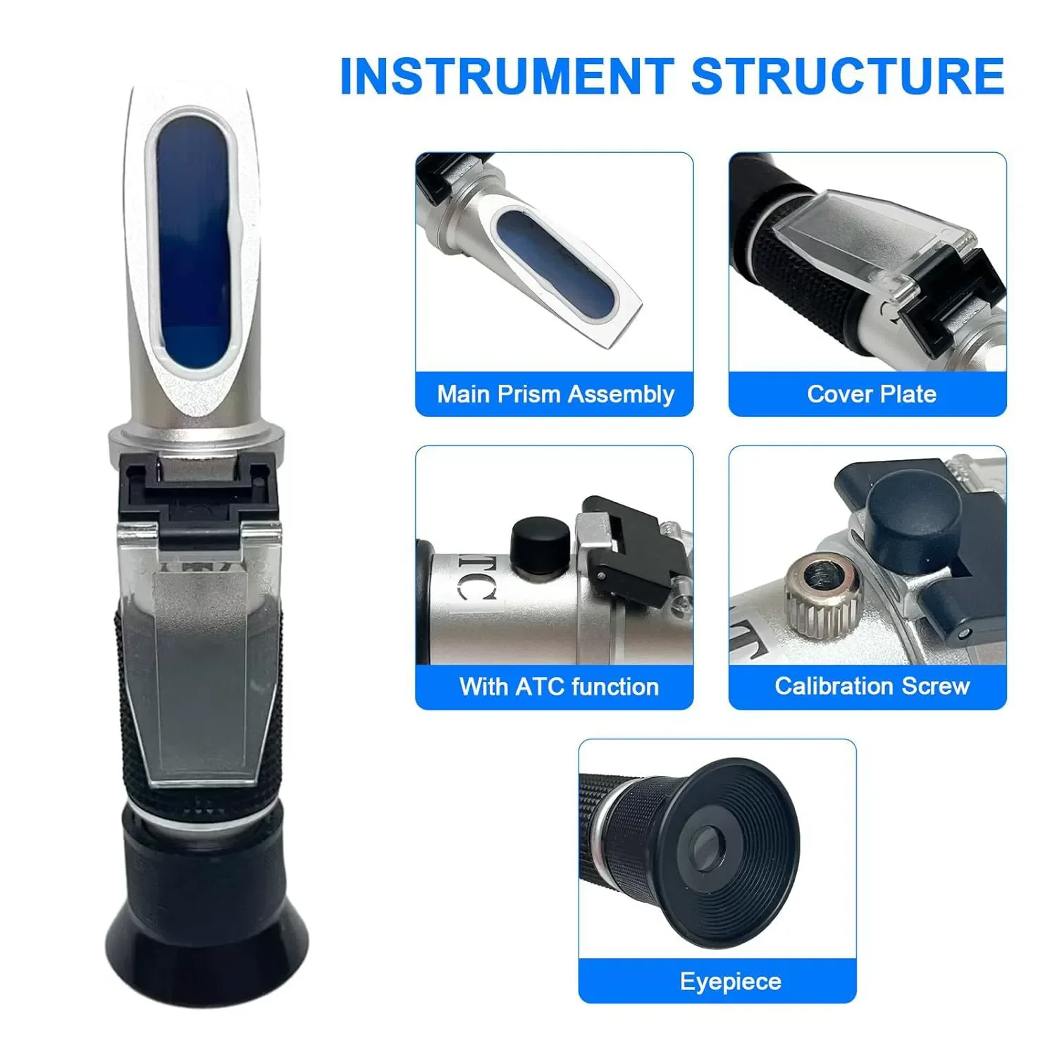3-in-1 Wine Refractometer with ATC, 0-40% Brix, 0-25% Alcohol, 0-20°Baume, Grape Wine Making Tester