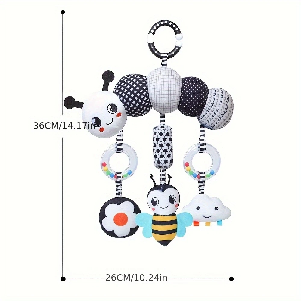 لعبة سرير الأطفال الحسية المتنقلة باللونين الأبيض والأسود، خشخيشات متنقلة لأجراس السرير للأطفال