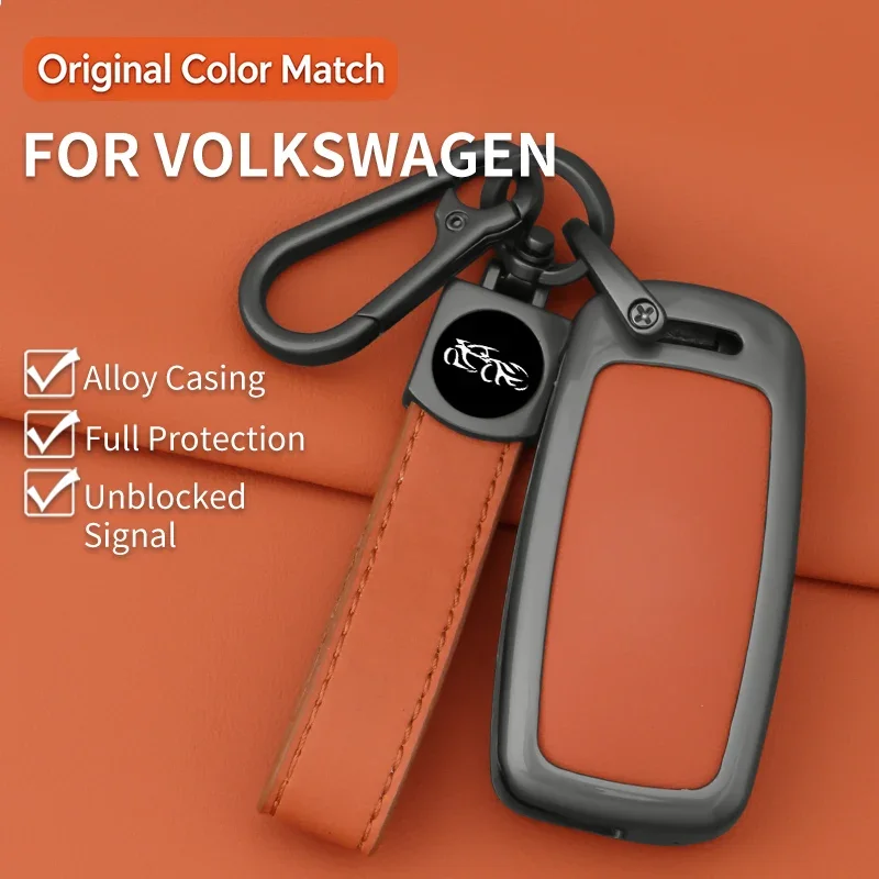 Rounded Rectangle Zinc Alloy Leather Key Cover Key Fob Case For Volkswagen Golf, Passat, Polo, Tiguan, Touran, Sharan