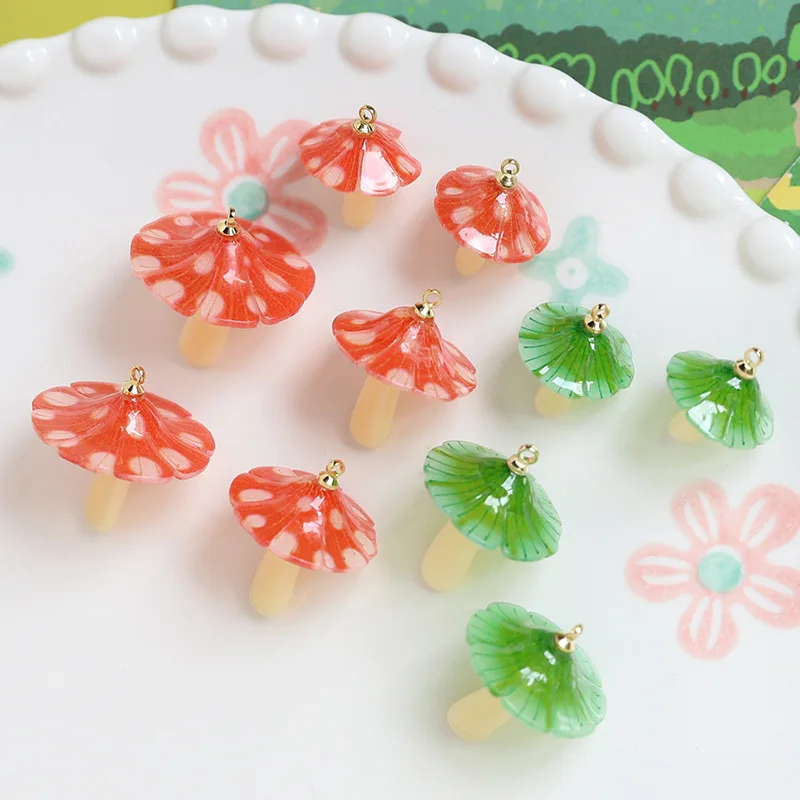 5pcs Resin Mushroom Red Green Charms For DIY Handmade Earrings Phone Necklaces Jewelry Making Supplies Kawaii Pendants Materials