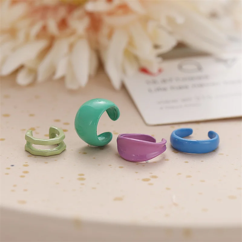 4pcs Cute Colorful Mini Clip Earrings for Women Korean No Piercing Macaron Earcuffs Statement Cartilage Earrings Party Jewelry