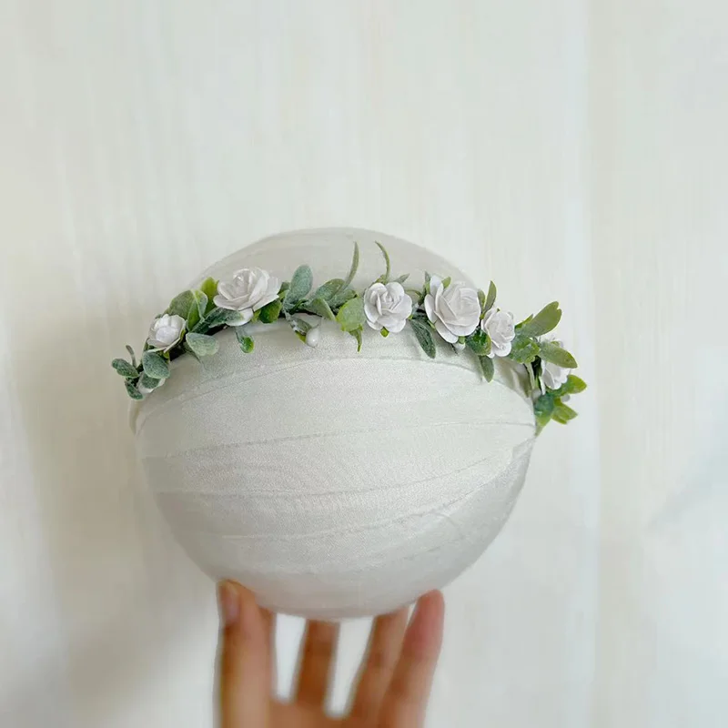 Newborn Greenery White Flower Crown Wreath Headband