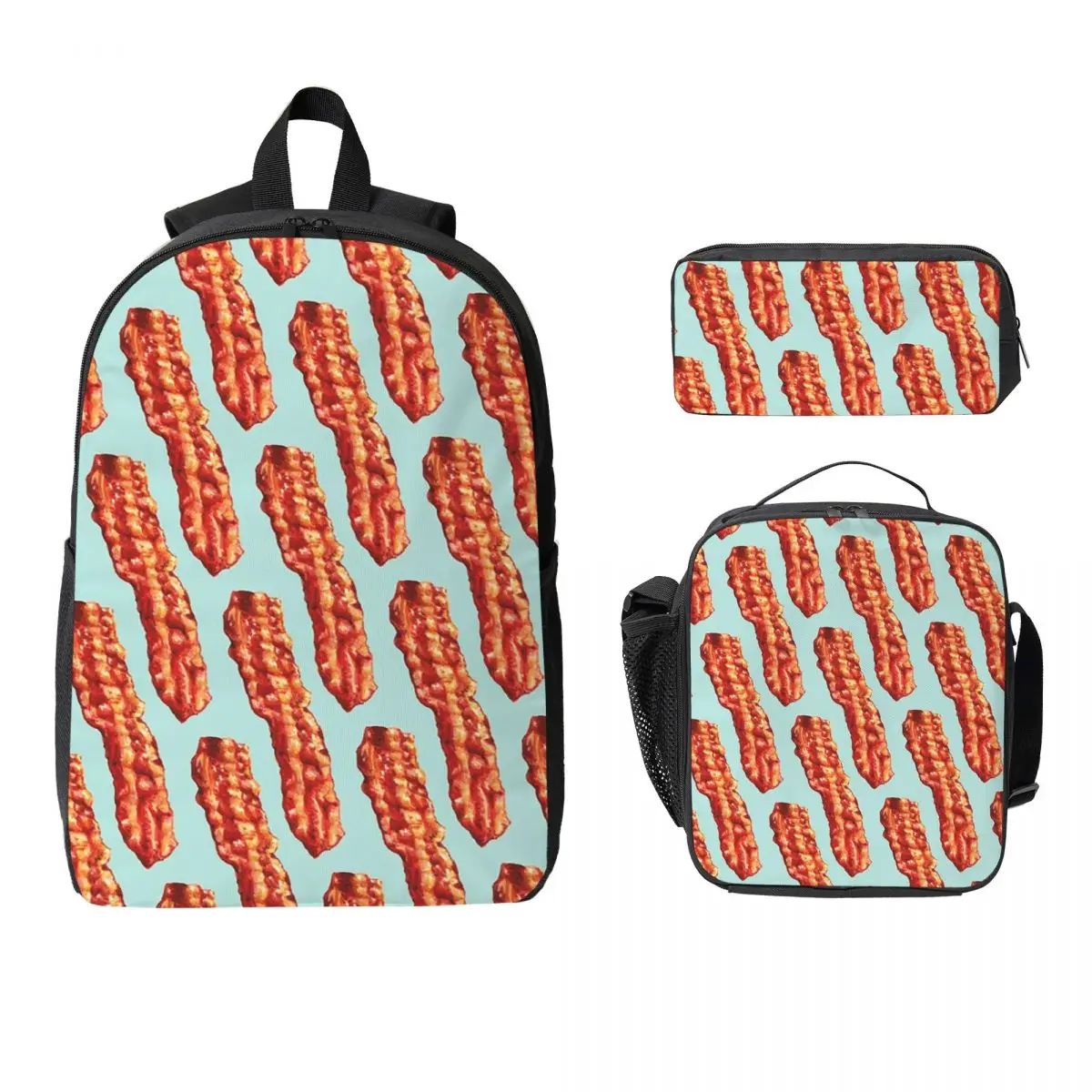 

Bacon Pattern Backpack Student Boys Girls BookBag School Bag Computer Shoulder Bags 3ps Insulated Lunch Bag Pencil Case