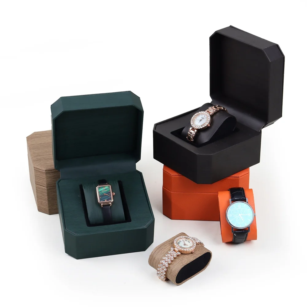 Octagonal Watch Display Storage Box Flip-Top PU Leather Wristwatch Case Men Women Watch Holder Organizer Jewelry Packaging Bag