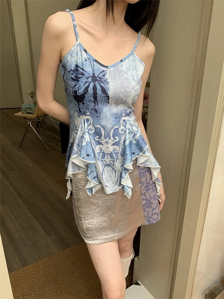 Camisole Women Chic Streetwear Casual Shinny Fashion Personality All-match Korean Style Design Holiday Beach Students Charming