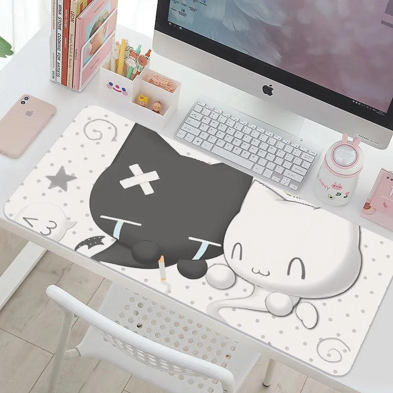 Pink Gradient Kitten Kawaii Girl Y2K Beach Leather Desk Pad Protector Mouse Pad Office Desk Mat Non-Slip PU Desk Blotter Pad