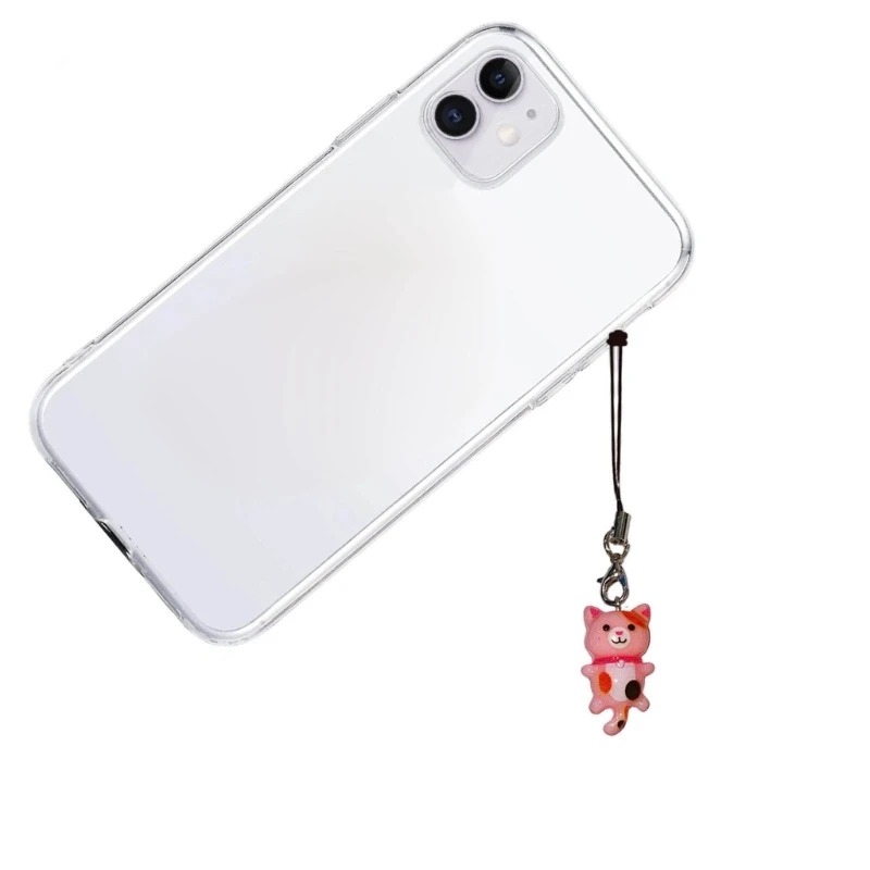 Lovely Cat Pendant Phone Chain Strap Kitten Charm Keychain Phone Lanyard Acrylic Keyring Bag Ornament Jewelry Gift