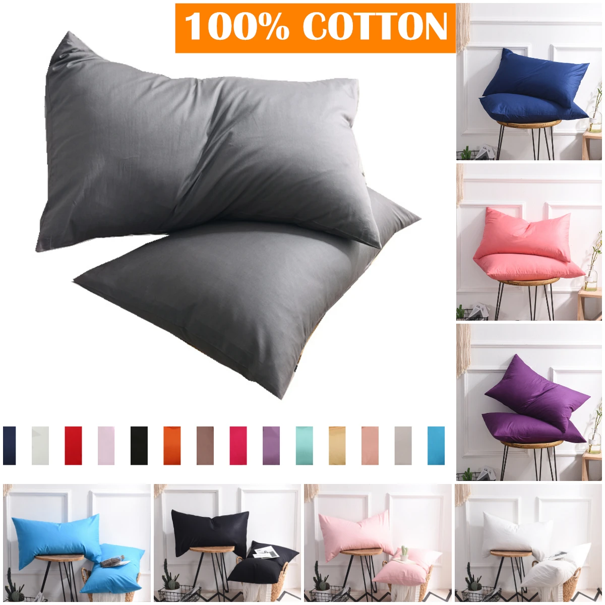 

100% Pure Cotton Pillowcase New Solid Cotton Twill Fabric Bedding Sets Sleeping Pillows Case Healthy Nature Cotton Pillows Cover