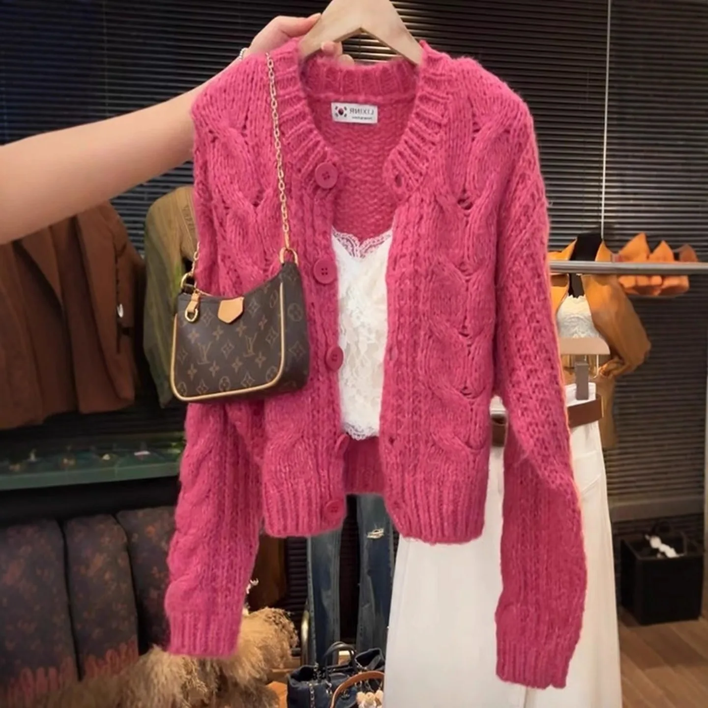 

American Sle Long Sve Knitted Open Cardigan Sweater Women's Loose Fit ort Top Sweet Soft Autumn Outerwear Rose Red