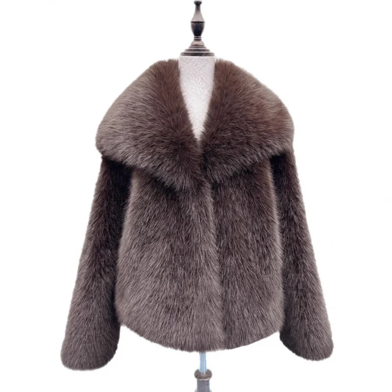 European and American Style Fur Large Lapel Coat Fashionable Faux Fox Fur Coat Fluffy Plush Women's Clothing