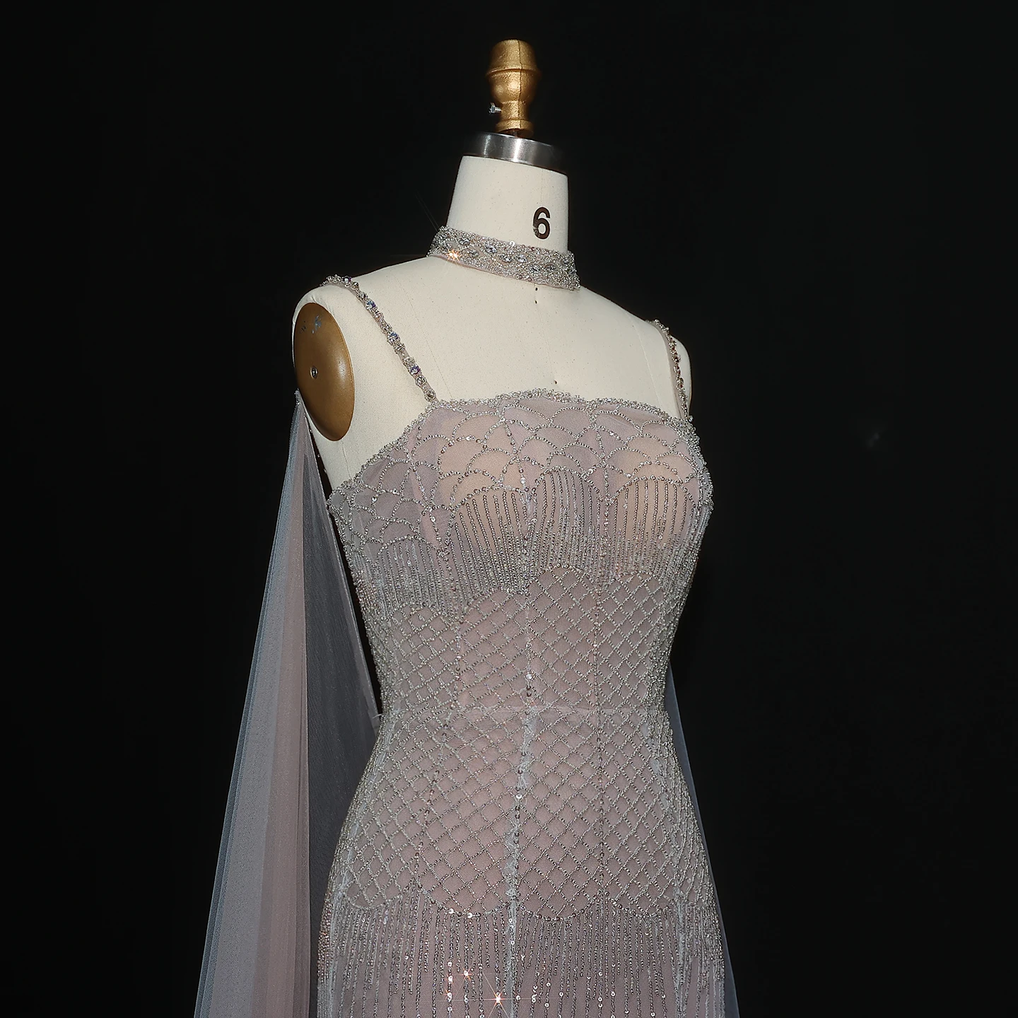 Sharon Said Elegant Beaded Lotus Pink Mermaid Evening Gown with Sheer Cape Choker for Women Wedding Party Dress SS509 Customized image 4
