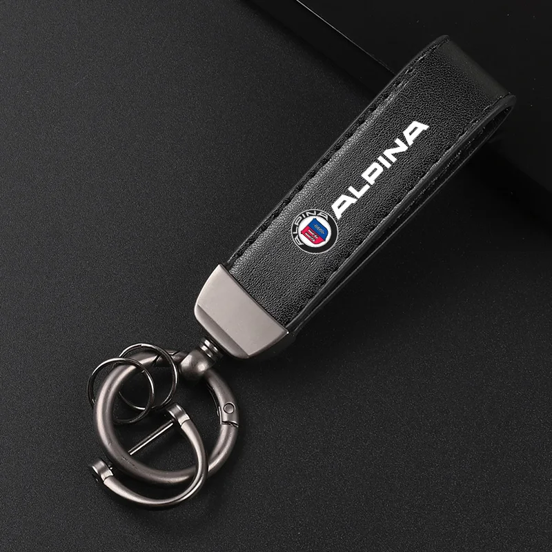 Deluxe Leather Keychain with Car Badge Keychain Pendant For ALPINA