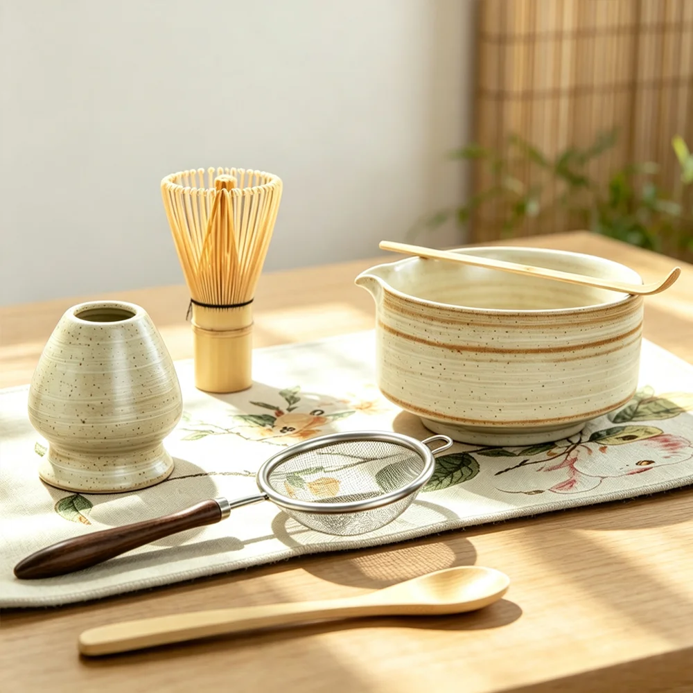 7-teiliges Japanisches Matcha-Tee-Set mit Sicherem Bambusbesen, Teelöffel, Teezubehör für Indoor-Getränkeshops und Teezubereitung