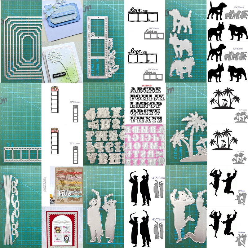 Metalls ch neiden stirbt Absolvent Rahmen Hund Brief Kokosnuss baum Blume DIY Scrap booking Album Dekoration Prägung Papier Karte Handwerk