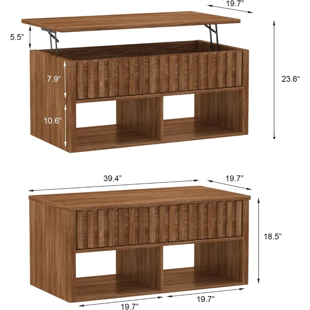 طاولة قهوة مع مساحة تخزين، طاولة قهوة مخددة لغرفة المعيشة، مساحة صغيرة للمنزل والمكتب، طاولة طعام خشبية، 39.5 بوصة،