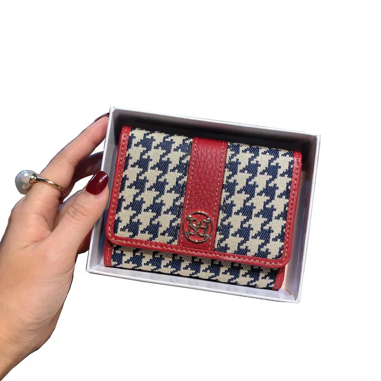 Women Short Genuine Leather + Canvas Wallets Vintage Purse Multi-functional Clutch Card Holder High-quality Wallet 8Z