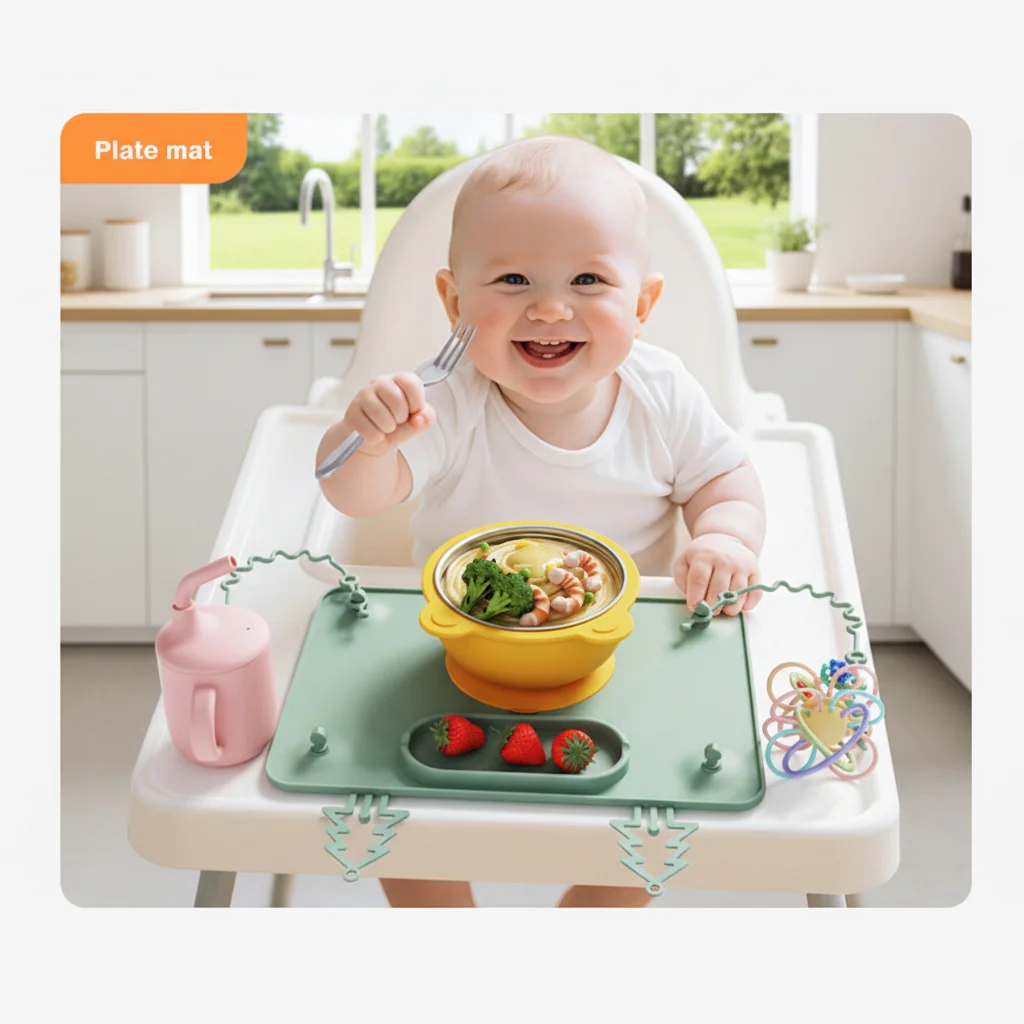 

Многофункциональные силиконовые тарелки на присосках с двумя ремнями, безопасные противоскользящие тарелки для младенцев и малышей