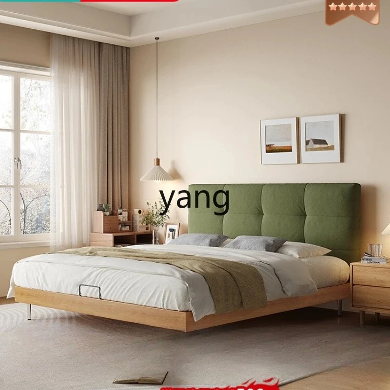 Ltt1  household double solid wood bed antique bedroom flush edge soft bag modern fabric bed