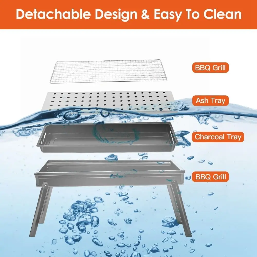 

New Stainless Steel Barbecue Charcoal Grill Portable Folding BBQ Grill With 2 Side Tray Barbecue Grills Outdoor Cooking