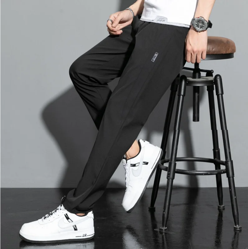 

Ice Silk Men's trousers 2026 summer black-and-gray thin style business casual pants outdoor stretch breathable straight leg loos