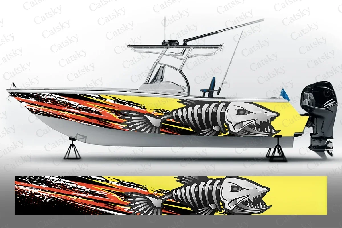Abstract Fish Bones Colorful Cool Boat Stickers Vinyl Boat Wrap for Pontoonman Console Deck Boat Fishing Platform Decal Sticker