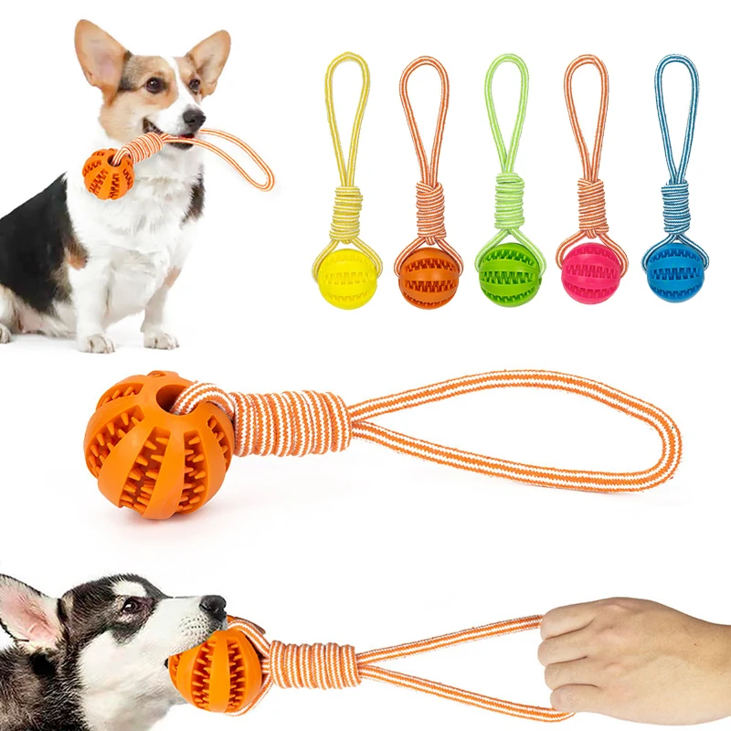 Dog Toy Interactive Ball Pull Rope Bite Resistant Training Molar Elastic Dogs Health Care Rubber Chew Leakage Balls Pet Supplies