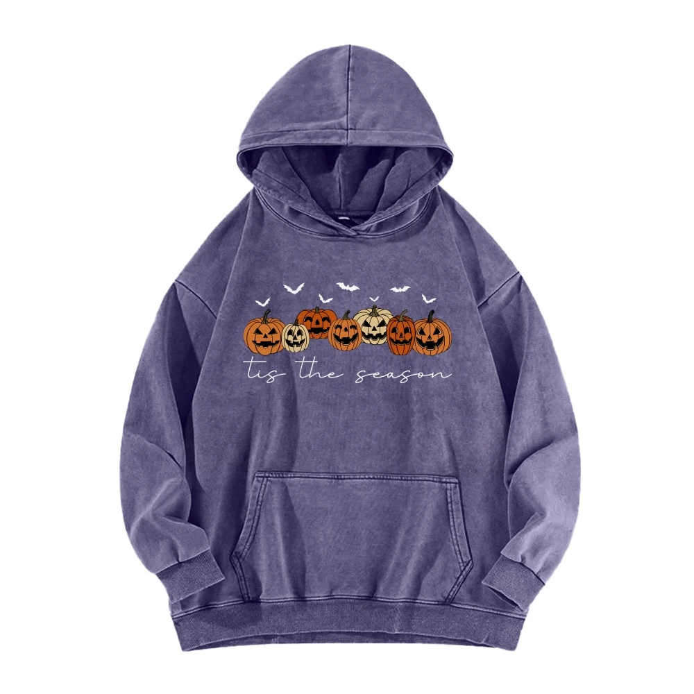 Happy Halloween Pumpkins Face Maillard Washed Hoodie Funny Spooky Season 2024 Autumn Winter Hoodies Oversize Y2k Sportwear