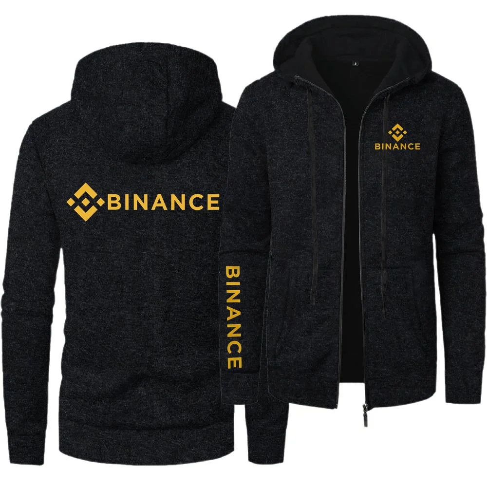 جديد Binance تشفير عادية الجاكار البلوز سترة مشغولة من الصوف الرجال قلنسوة بسحاب معاطف السترة الرجال الرياضة مقنعين #6