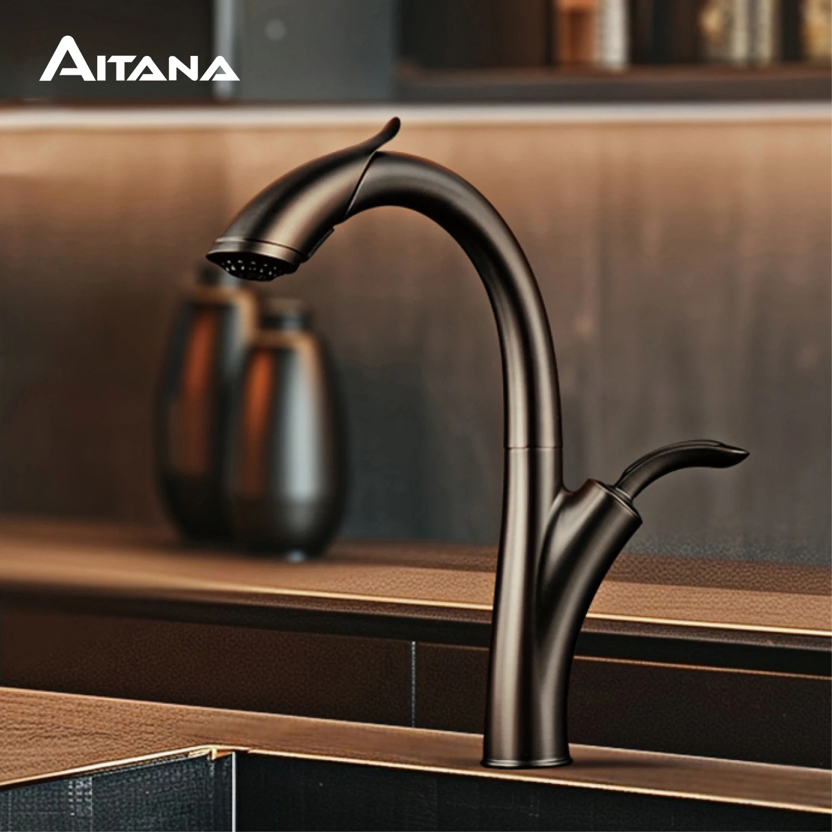 

AITANA Luxury Brass Gun Grey Kitchen Faucet Modern Pull-Out Design Single Handle Hot Cold Water 2 Function Sink Faucet